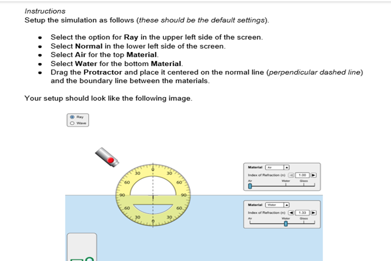  Instructions Setup the simulation as follows {these should be the default