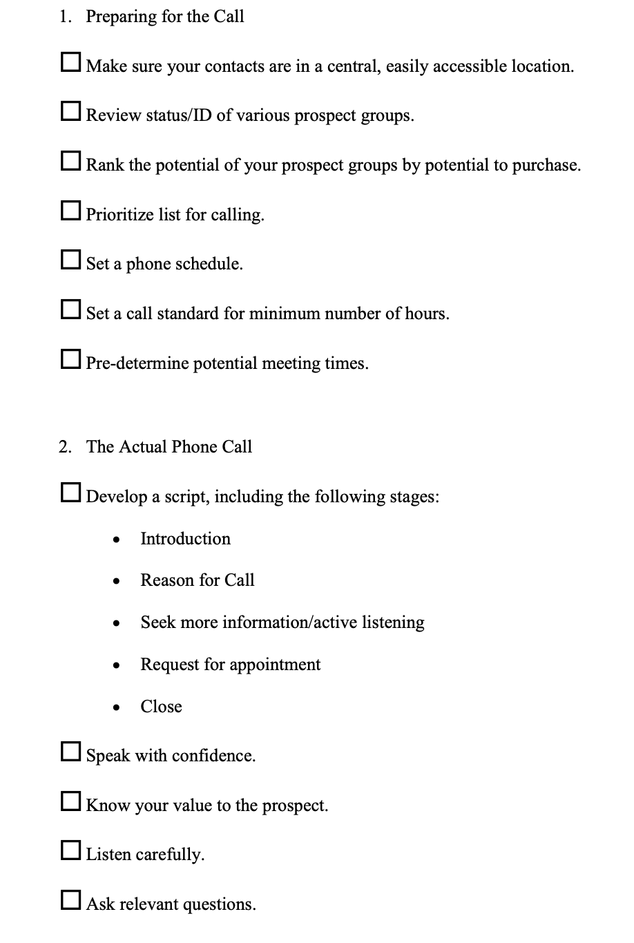  1. Preparing for the Call Make sure your contacts are in