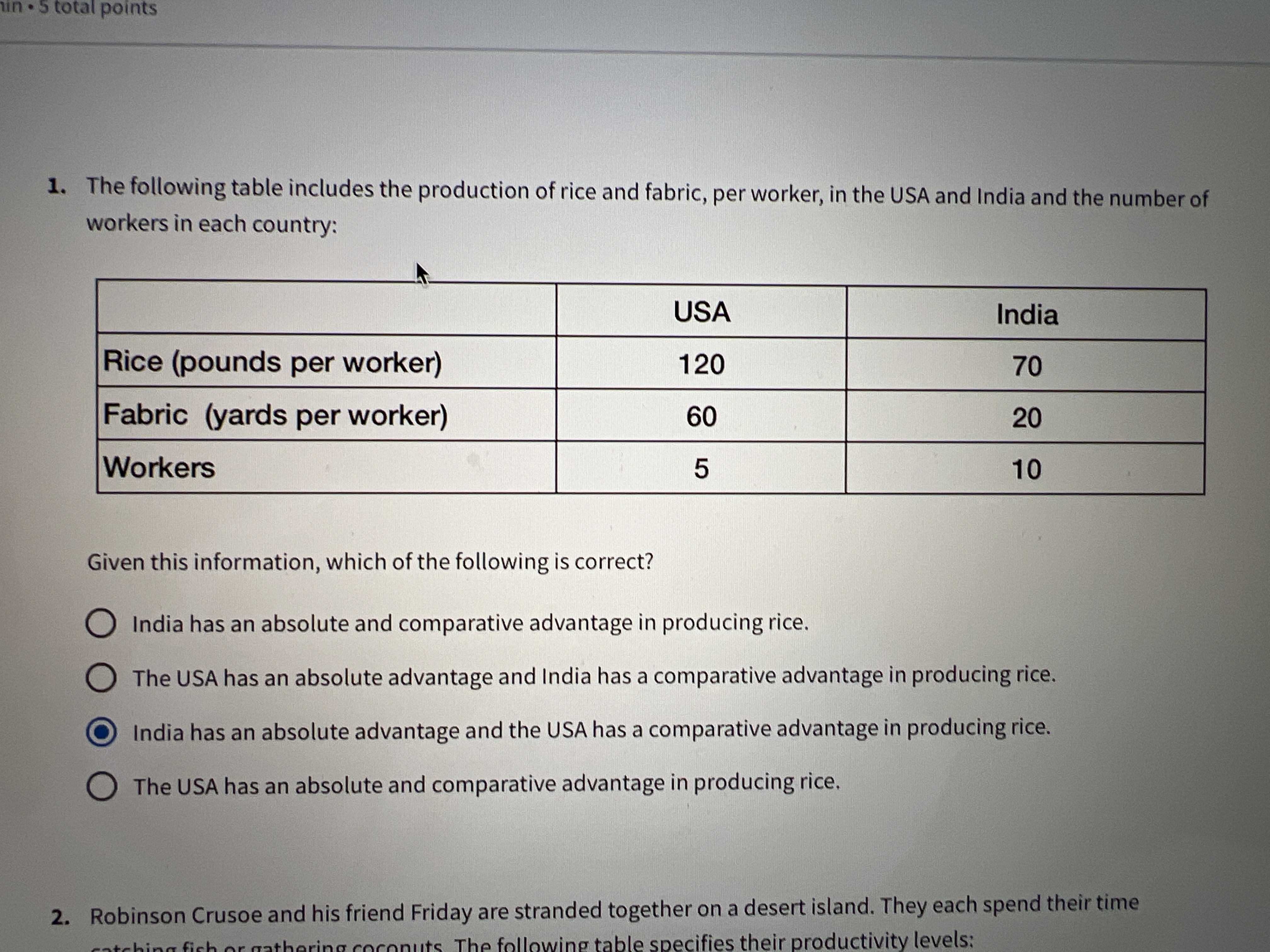  un . 5 total points 1. The following table includes the