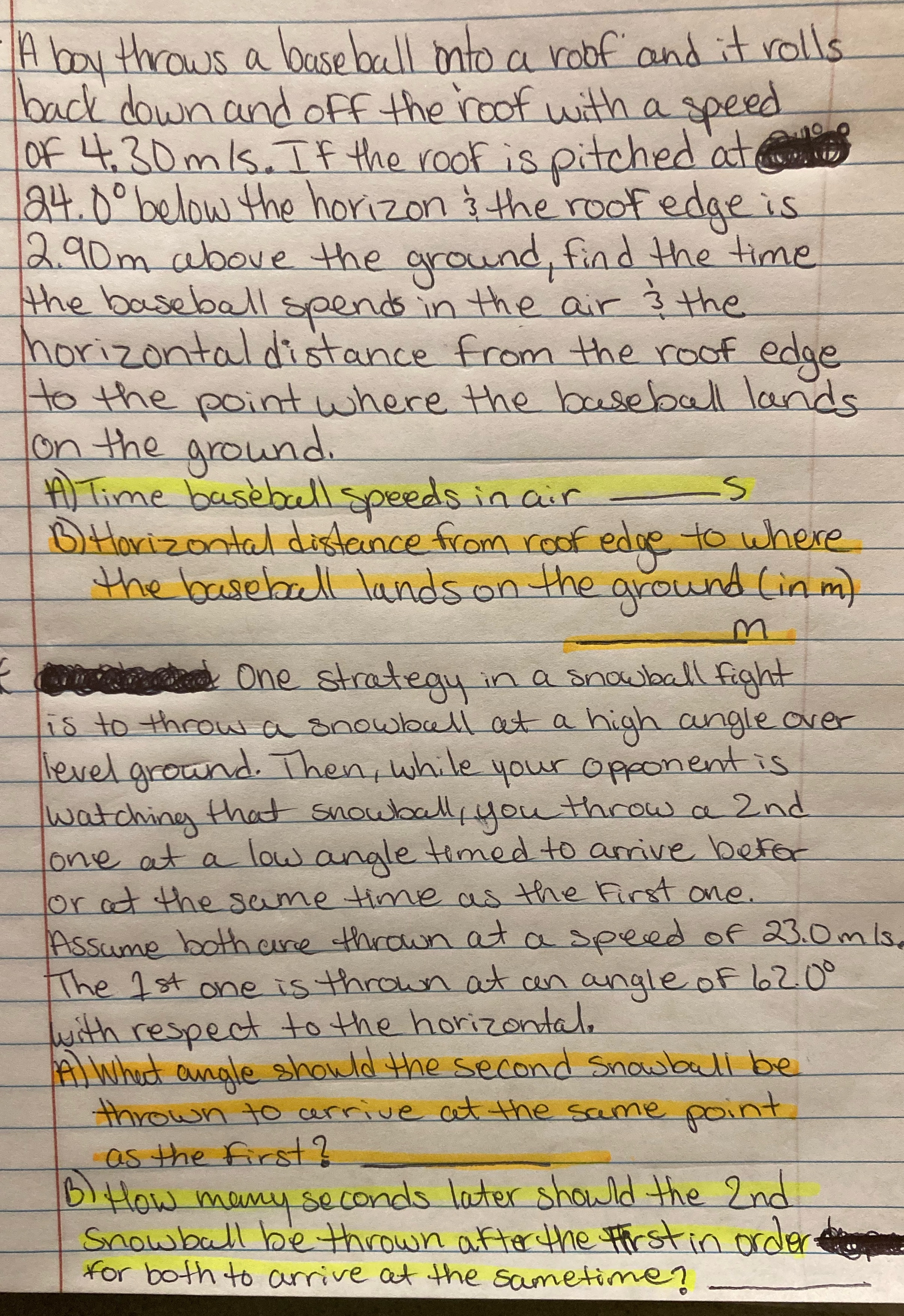 Need help solving these two problems IA boy throws a baseball into
