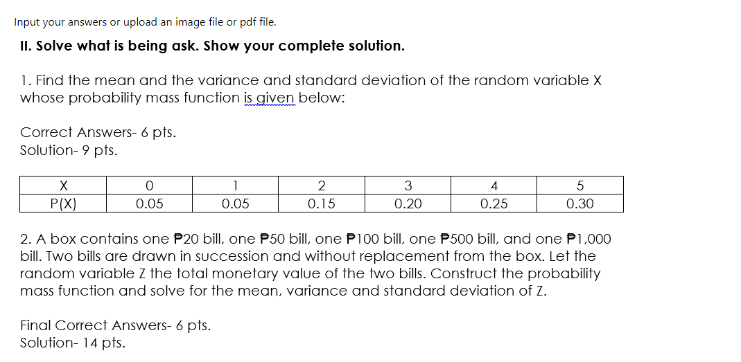 Input your answers or upload an image file or pdf le.