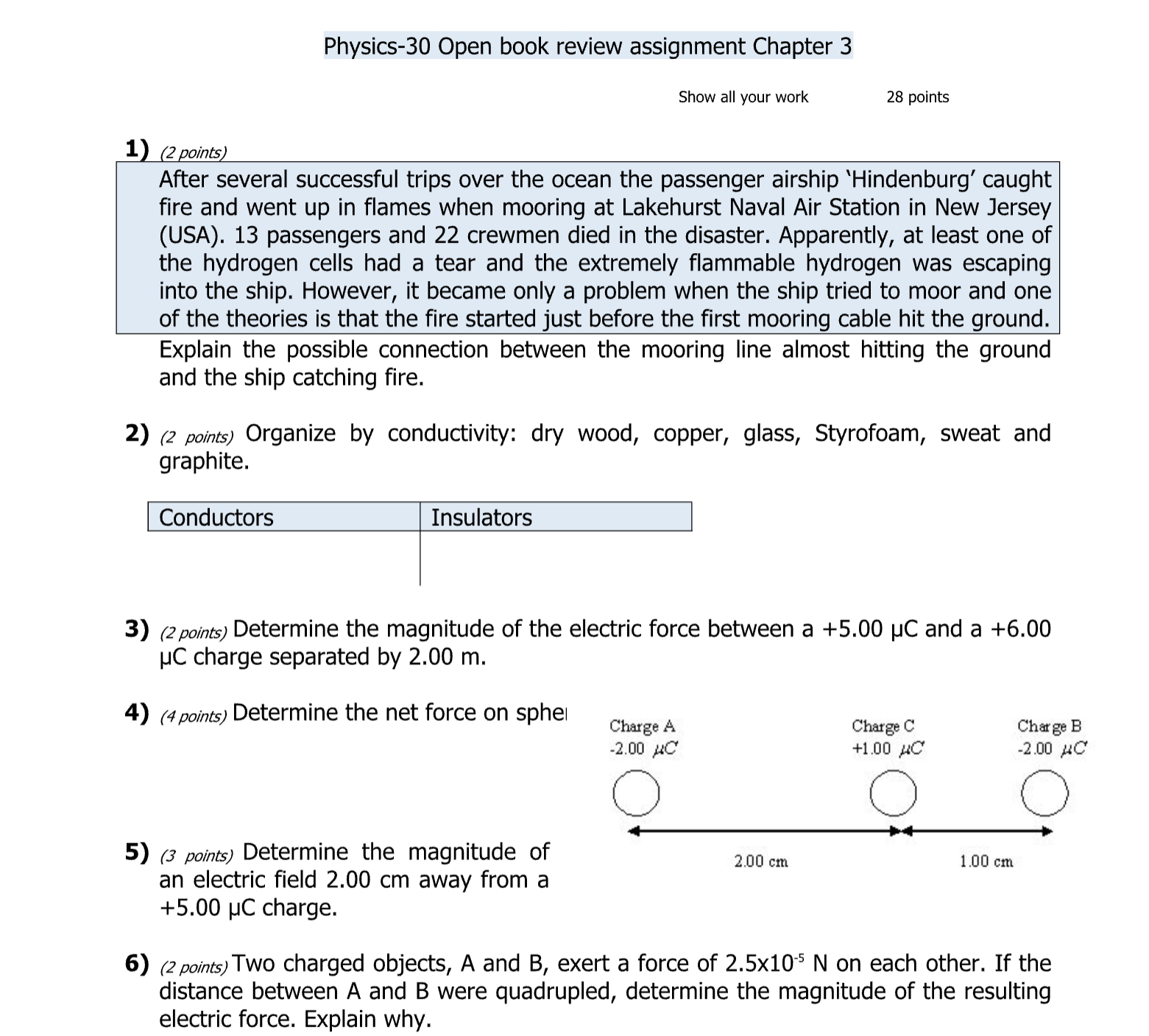 Physics-30 Open book review assignment Chapter 3 Show all your work