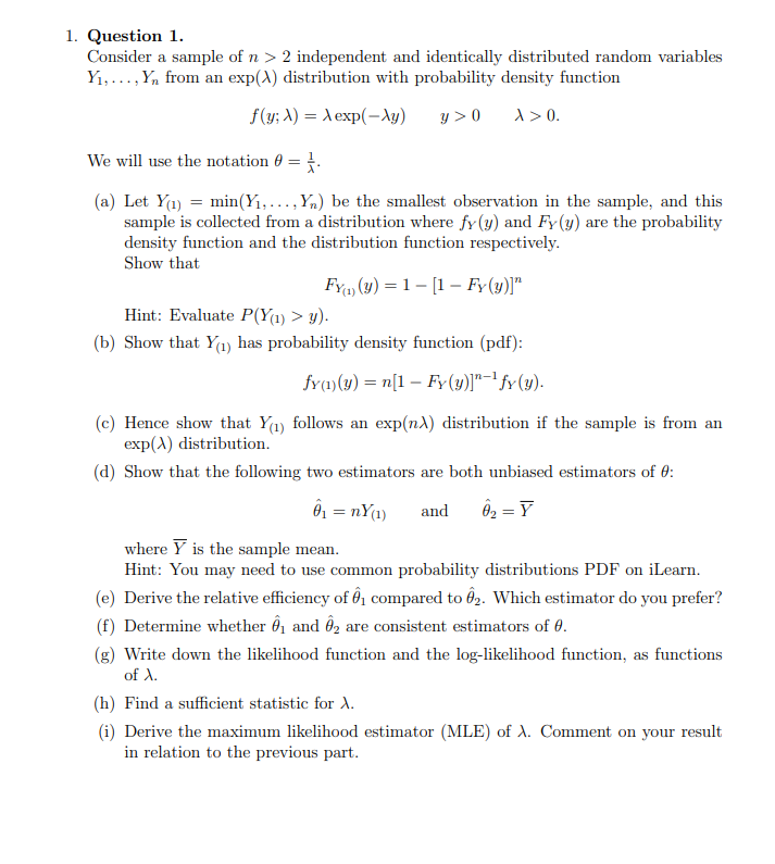 1. Question 1. Consider a sample of n :5 2 independent