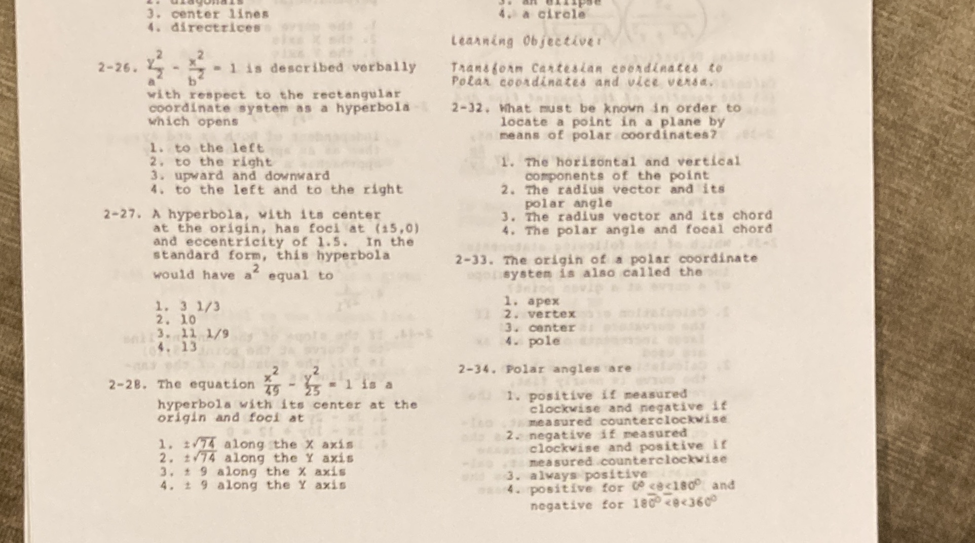  3. center lines a circle 4. directrices Learning Objective: 2-26. -