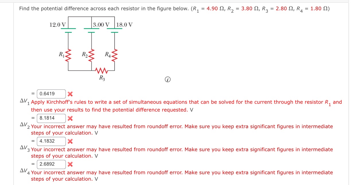 Find the potential difference across each resistor in the figure below.