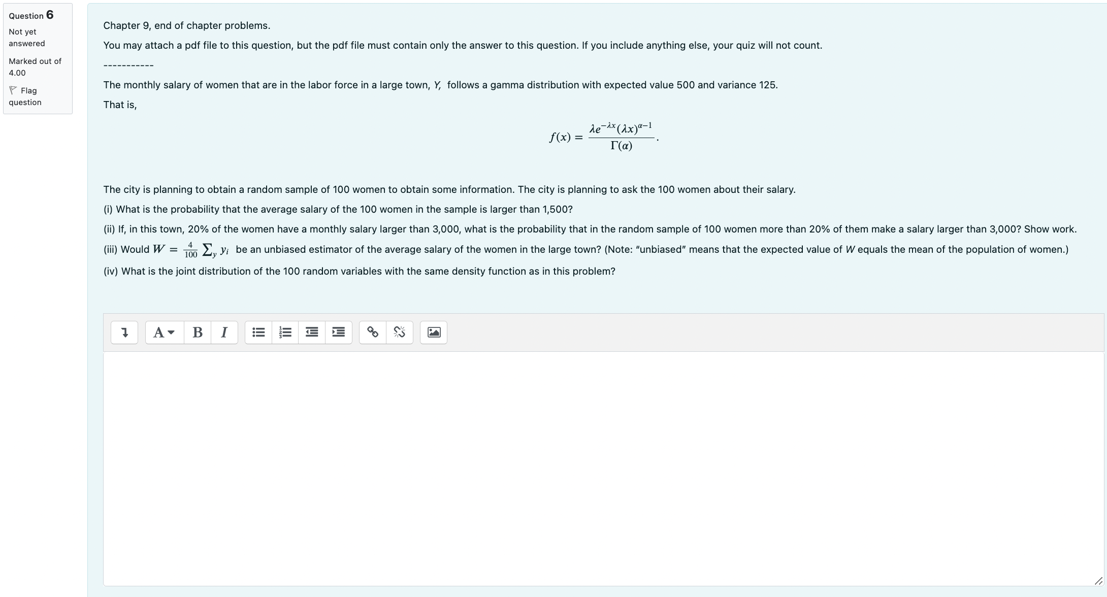  Question 6 Chapter 9, end of chapter problems, Not yet answered