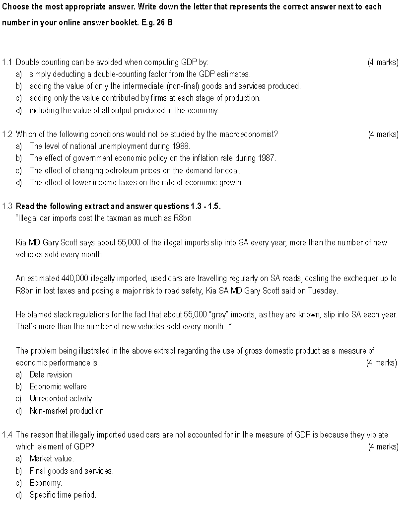  Choose the most appropriate answer. Write down the letter that represents