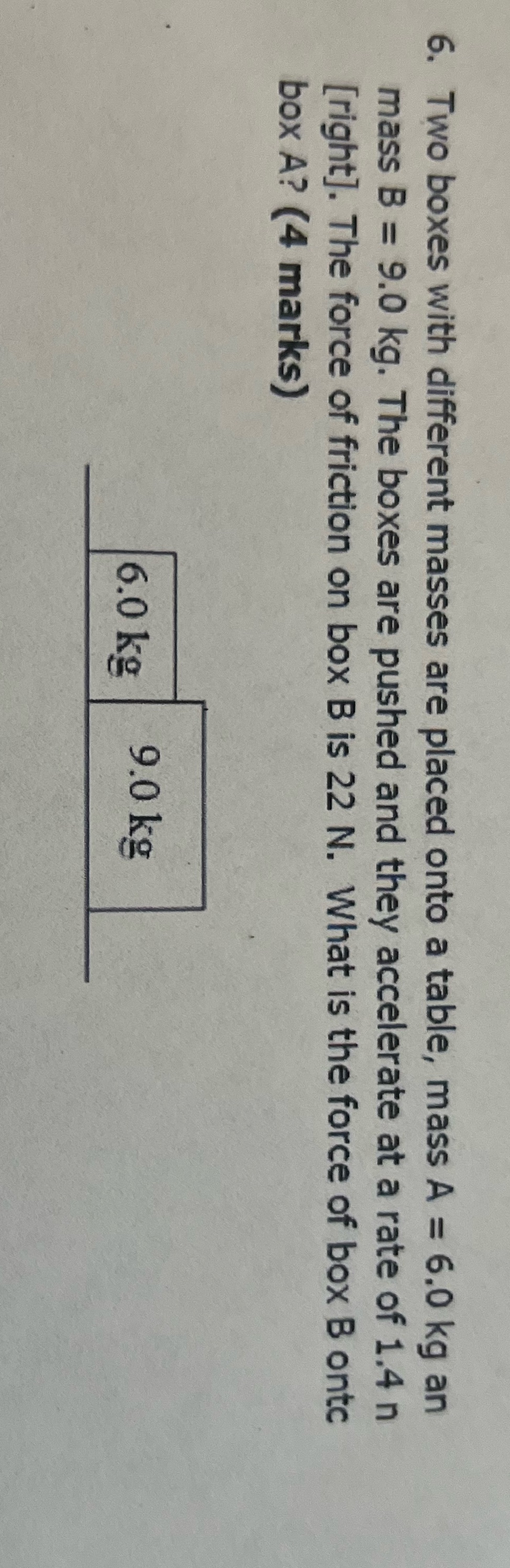 Help 6. Two boxes with different masses are placed onto a table,