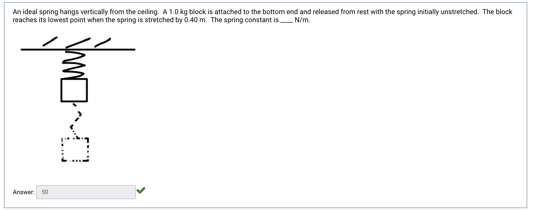  An ideal spring hangs vertically from the ceiling A 'i .0