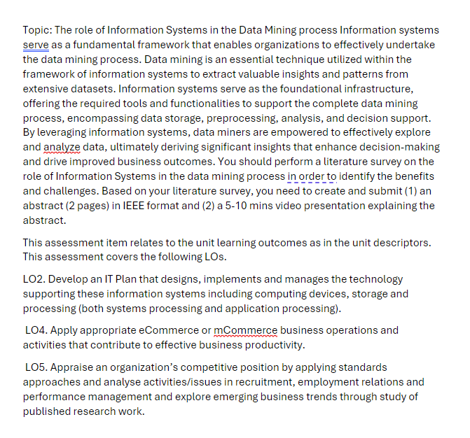 Topic: The role of Information Systems in the Data Mining process