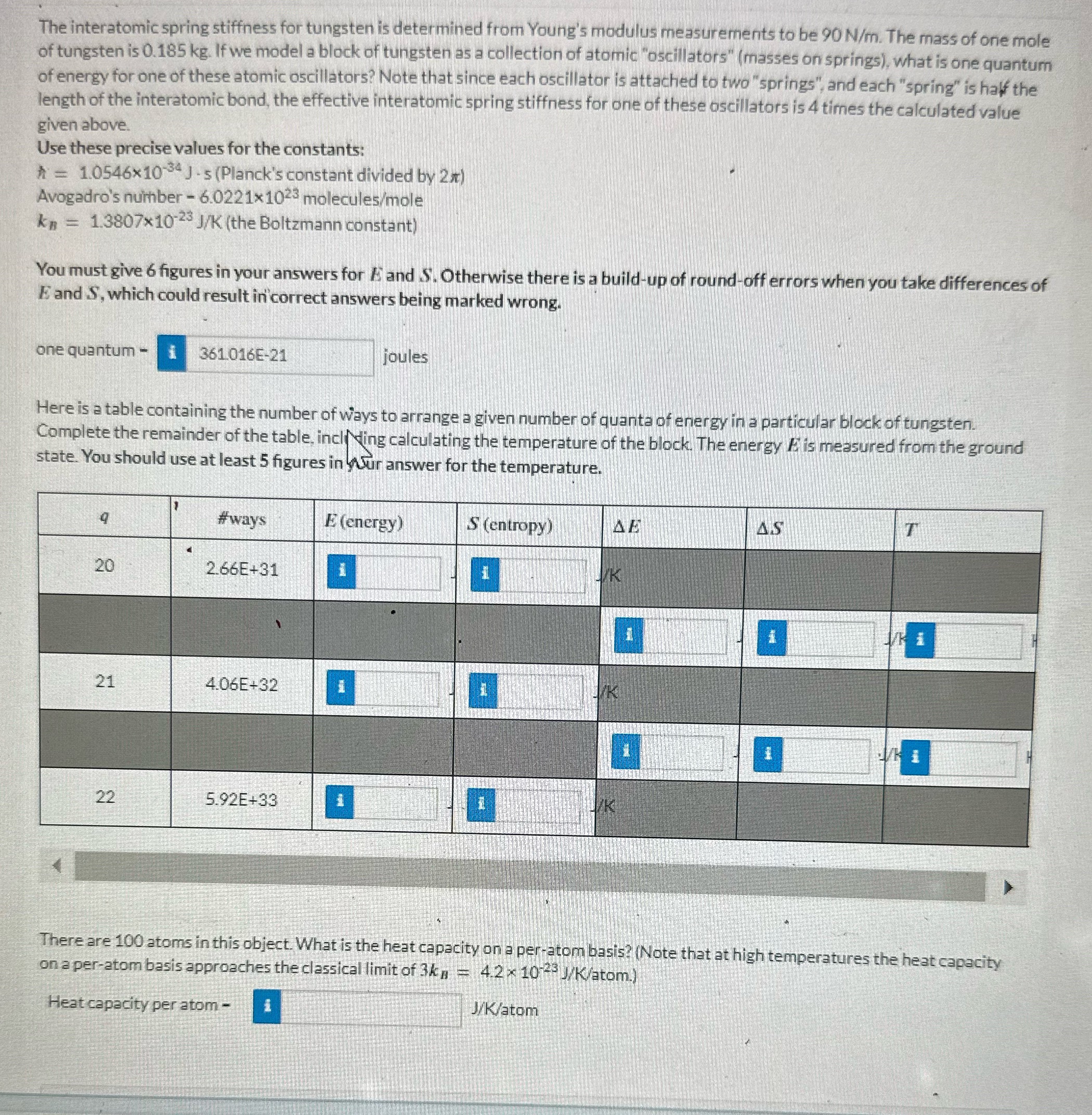 Can you solve this physics problem with these numbers especially the table