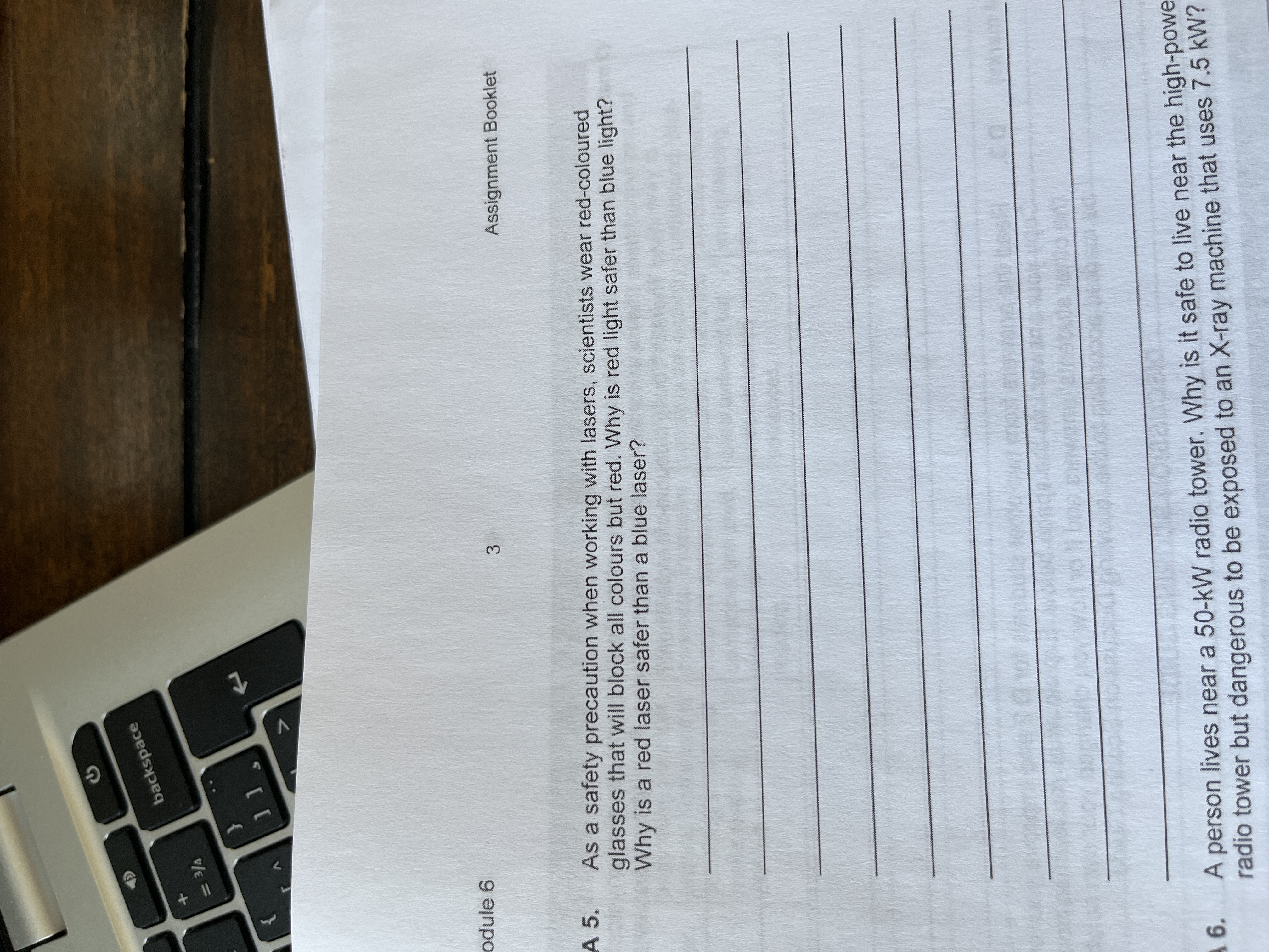 backspace = 3/4 . . odule 6 3 Assignment Booklet A