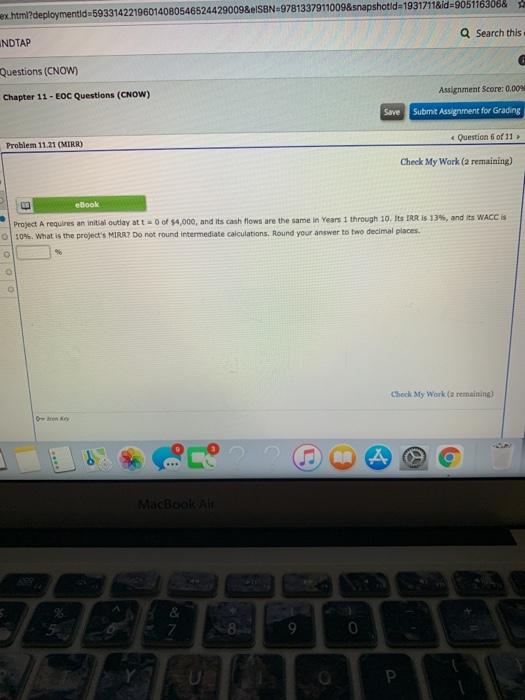 Save Submit Assignment for Grading Question of 11 Problem 11.02 (IRR) Check