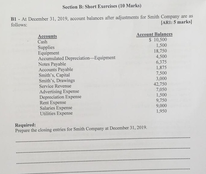 Section B: Short Exercises (10 Marks) B1 - At December 31,