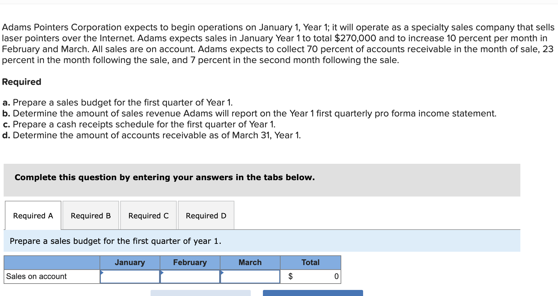 Adams Pointers Corporation expects to begin operations on January 1, Year