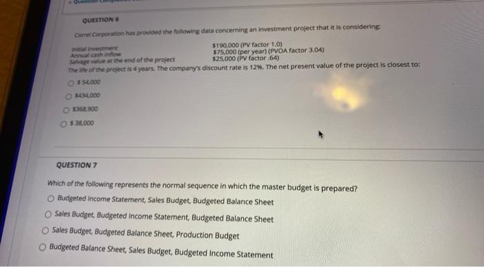  QUESTION Correr Corporation has provided the following data concerning an investment