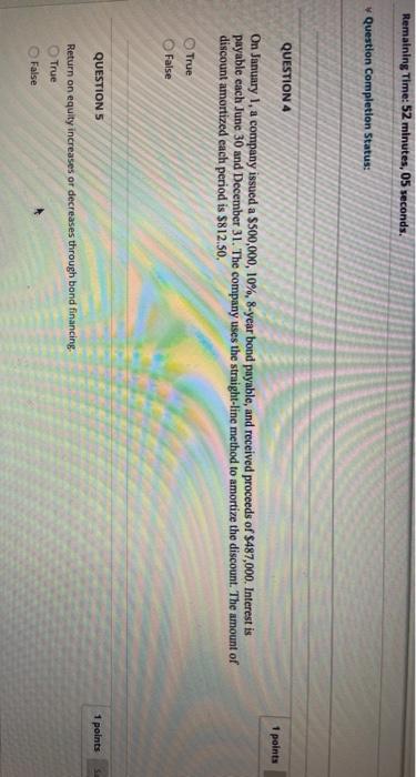  Remaining Time: 52 minutes, 05 seconds. Question Completion Status: 1 points