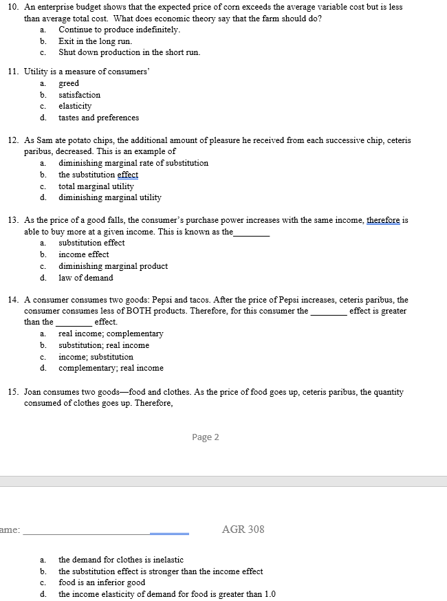 10. II _ 12. 13. 14. 15. An enterprtse budget shows that