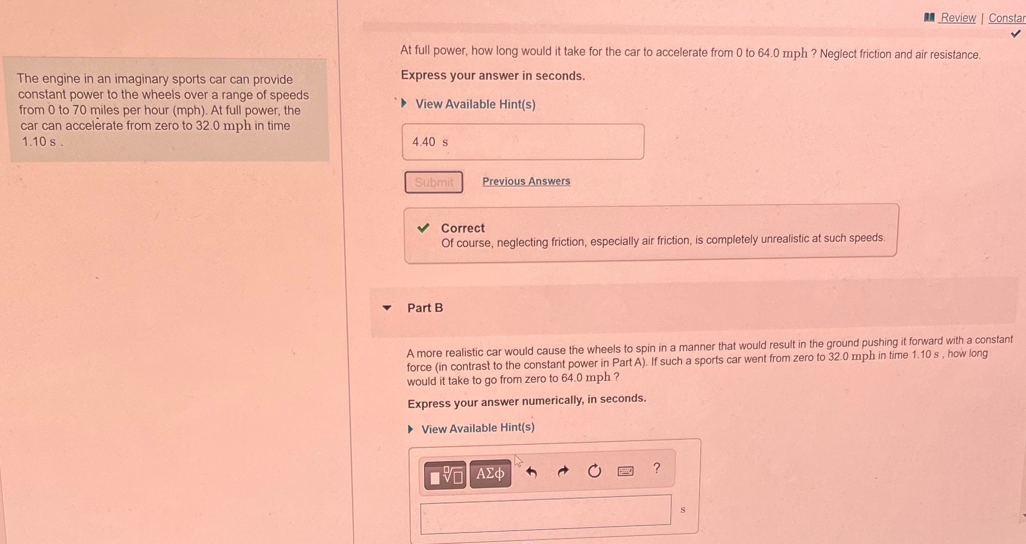Please answer part b Review | Consta At full power, how long