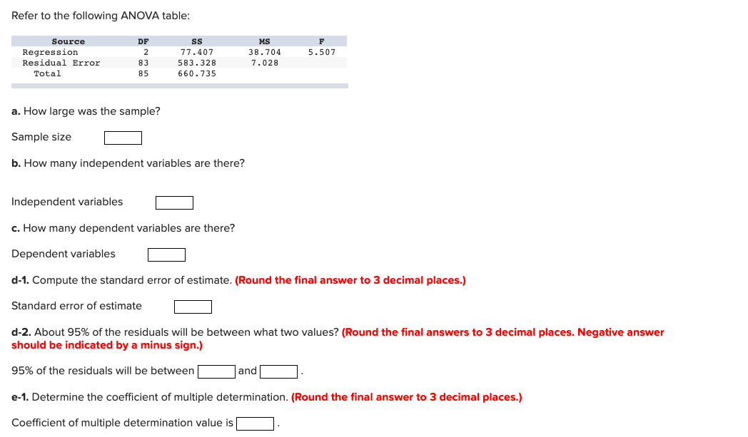 QUESTION 3. Refer to the following ANOVA table: Source DF SS MS
