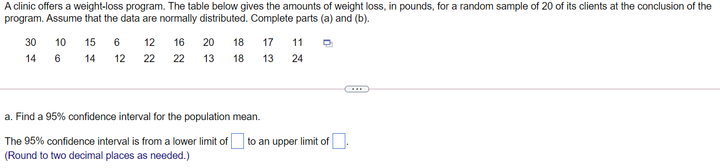  A clinic offers a weight-loss program. The table below gives the