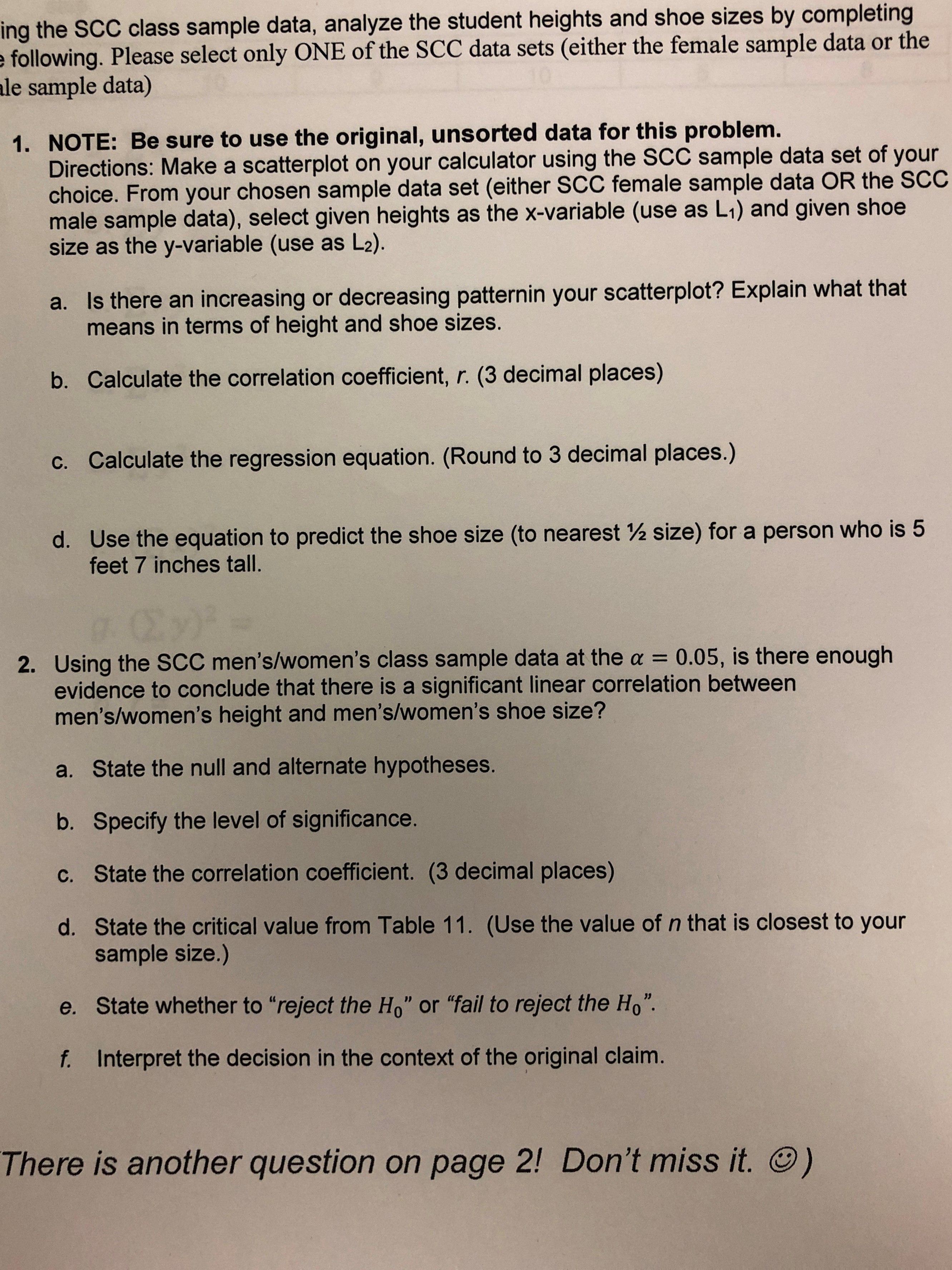  ing the SCC class sample data, analyze the student heights and