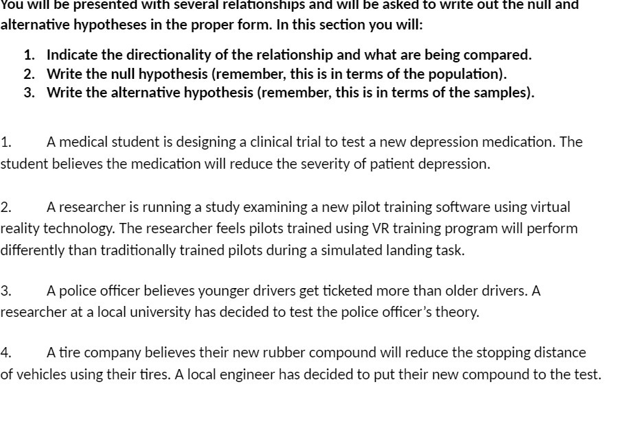  You Will be presented With several relationships and Wlll be asked