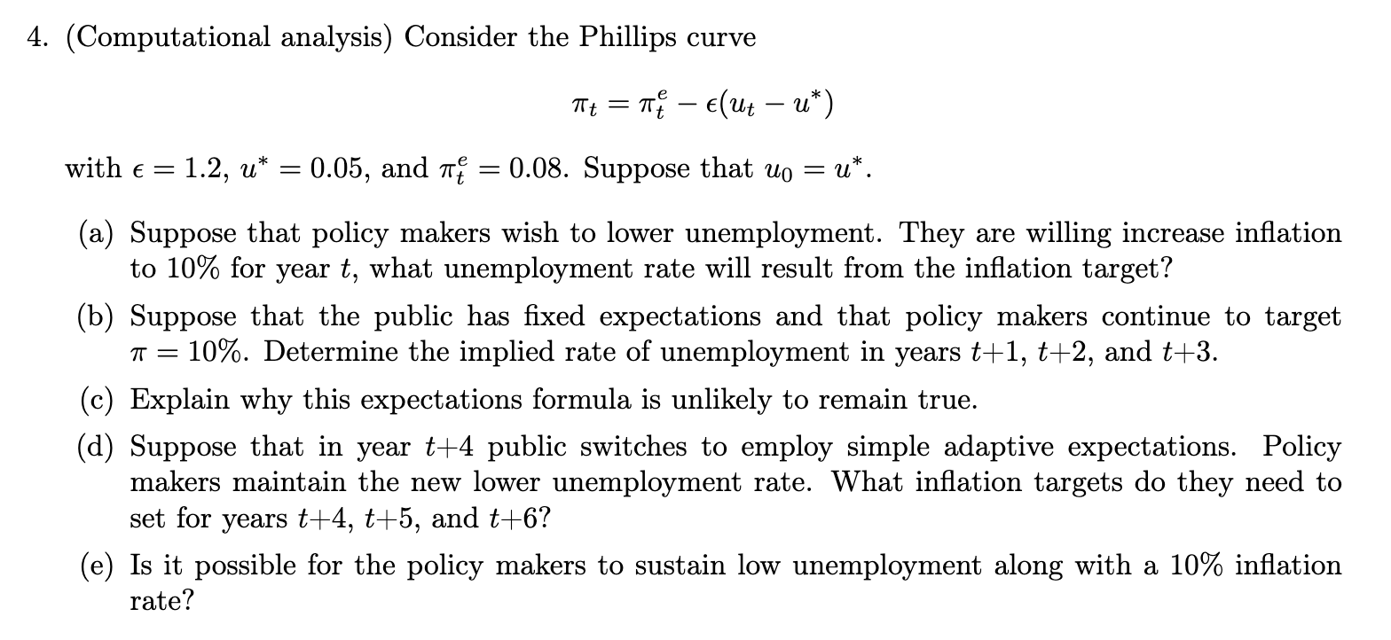 Y6 4. (Computational analysis) Consider the Phillips curve Tit = Tit -