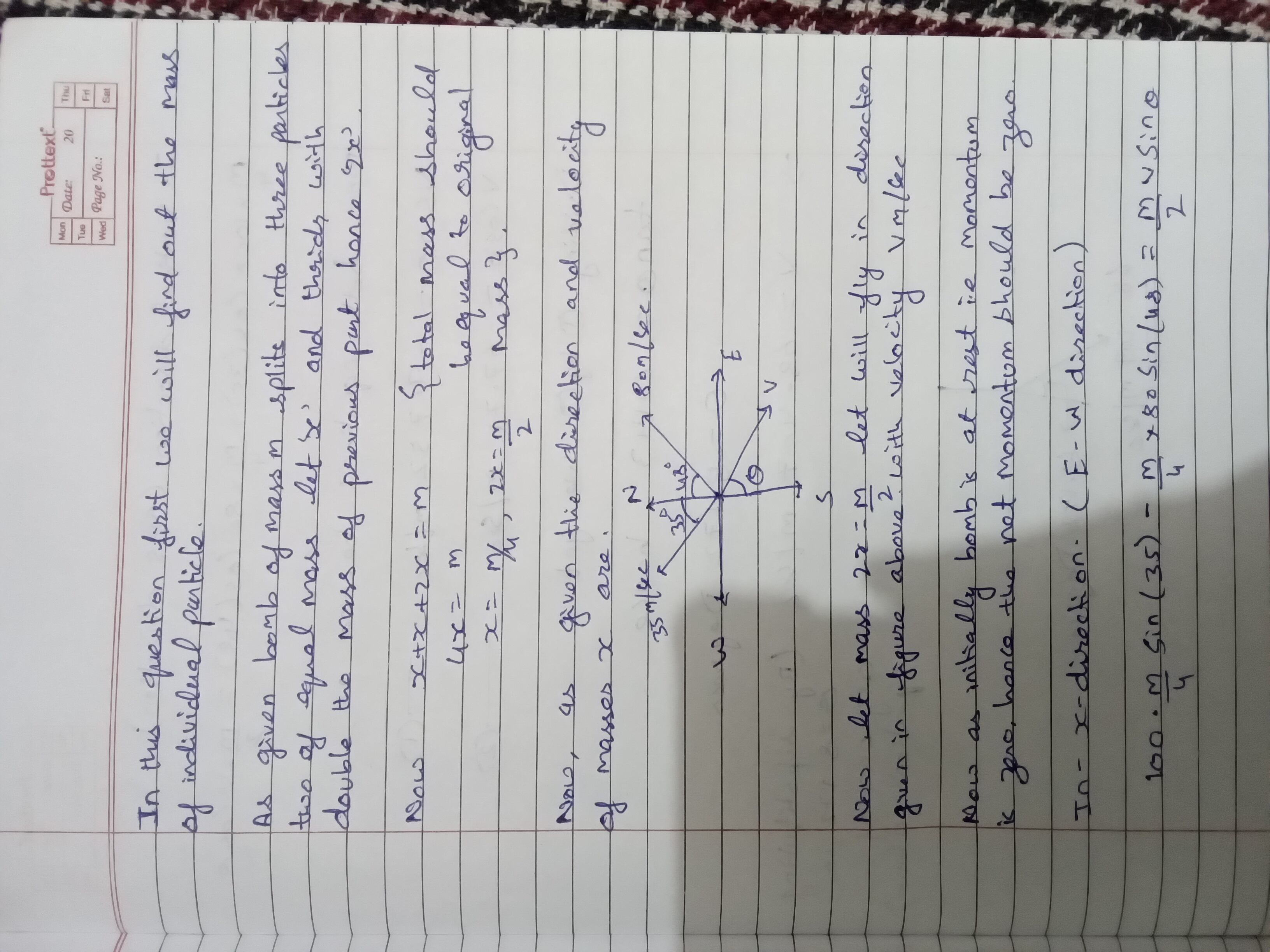 use equations covered in work, energy, and momentum.1. a bomb at rest