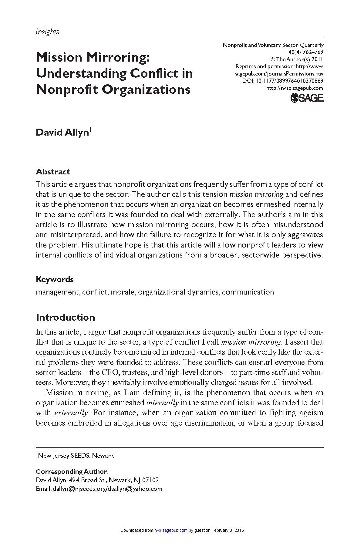 Define the term "mission mirroring" and discuss how it impacts nonprofit organizations.