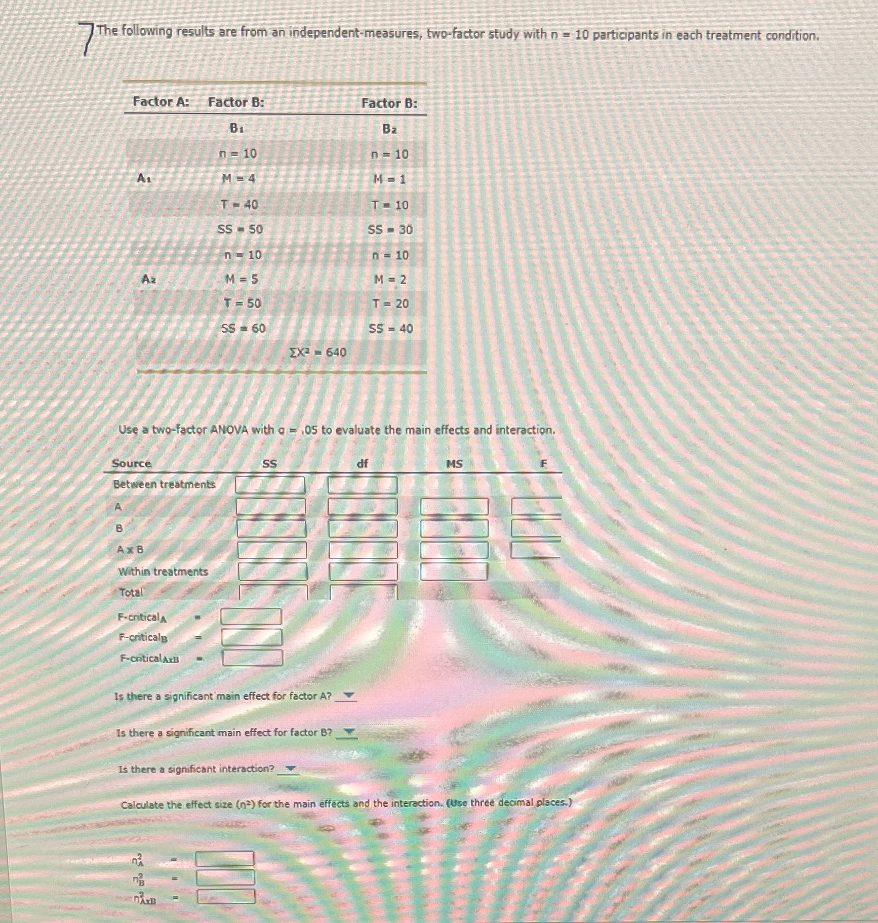 (Ch13-EOC-Q7) please fill in all boxes with the missing numerical values by