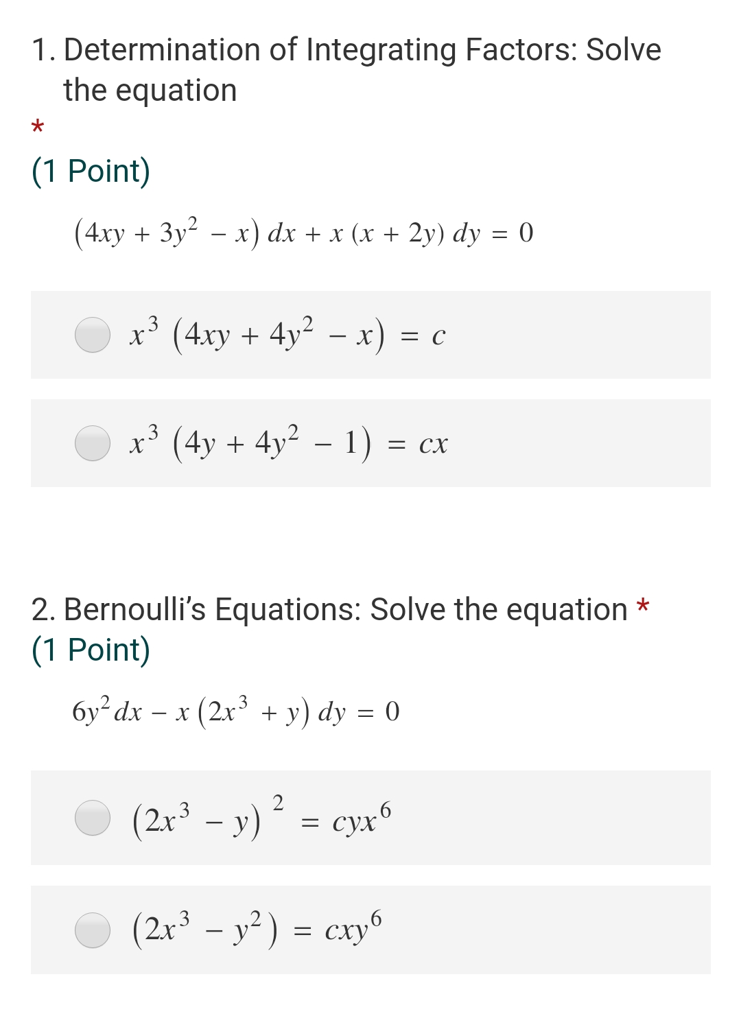 please answer the following, choose the correct answer: 1. Determination of Integrating