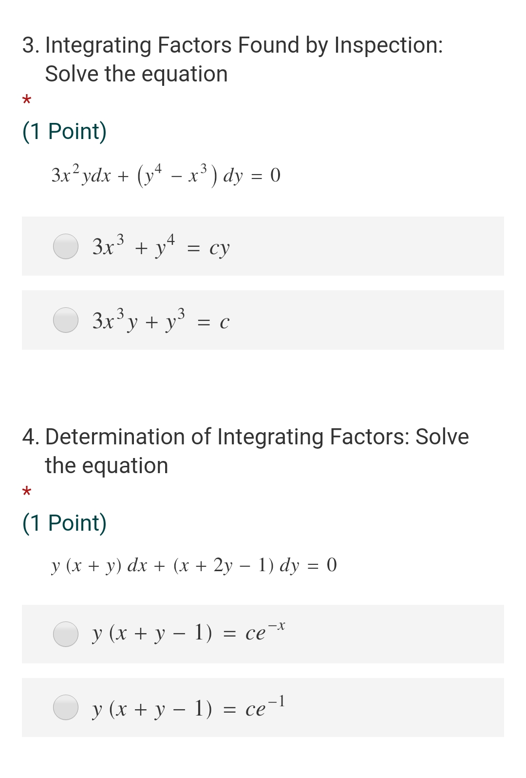 Factors: Solve the equation * (1 Point) ( 4xy + 3y2 -