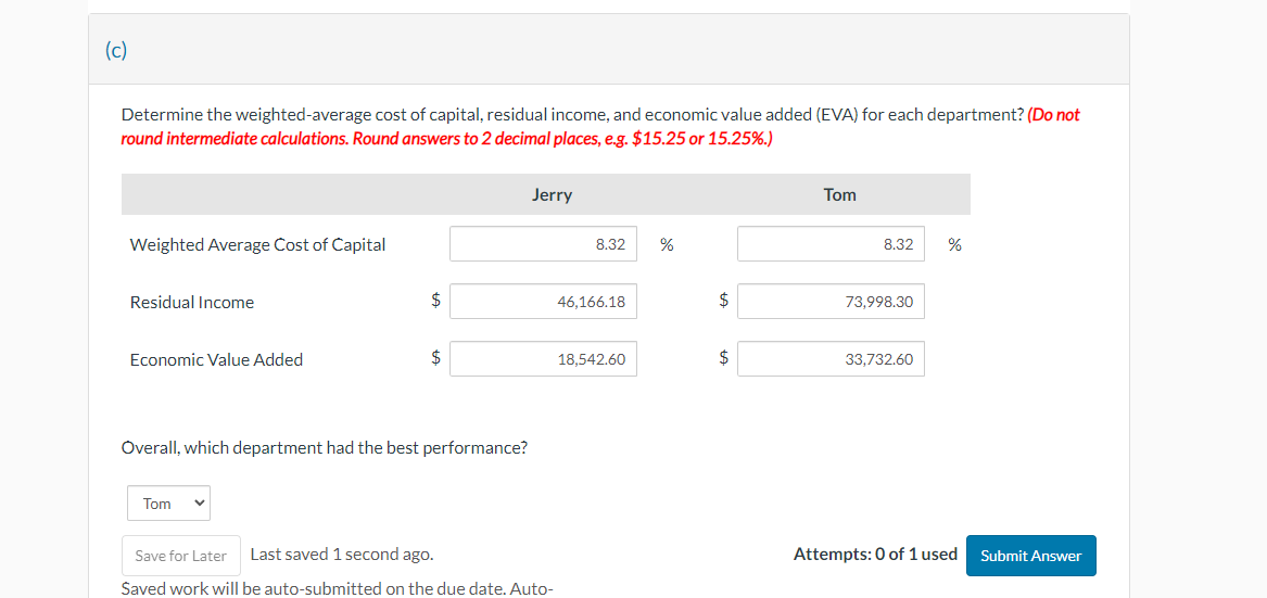 attempt to outperform one another every year. Currently, Tom's department has better