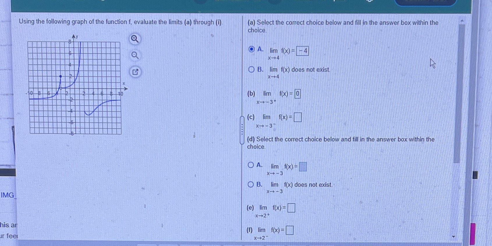 Mac1123 Using the following graph of the function f, evaluate the limits