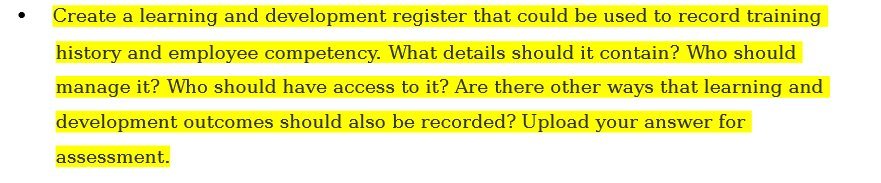  0 Create a learning and development register that could be used