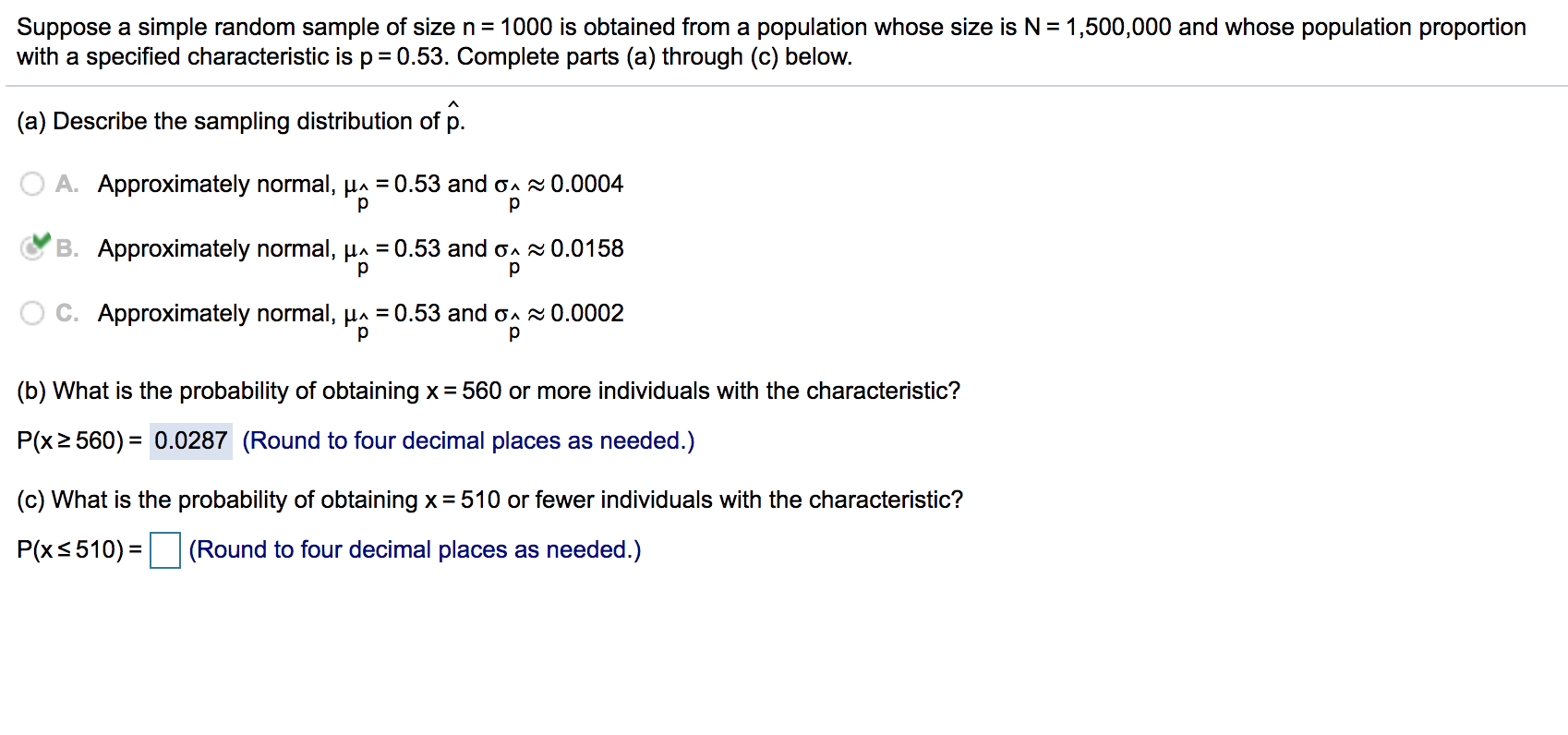 population proportion with a specied characteristic is p = 0.4. Click here