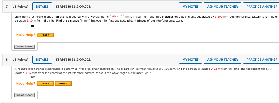  7. [-/1 Points] DETAILS SERPSE10 36.2.OP.001. MY NOTES ASK YOUR TEACHER