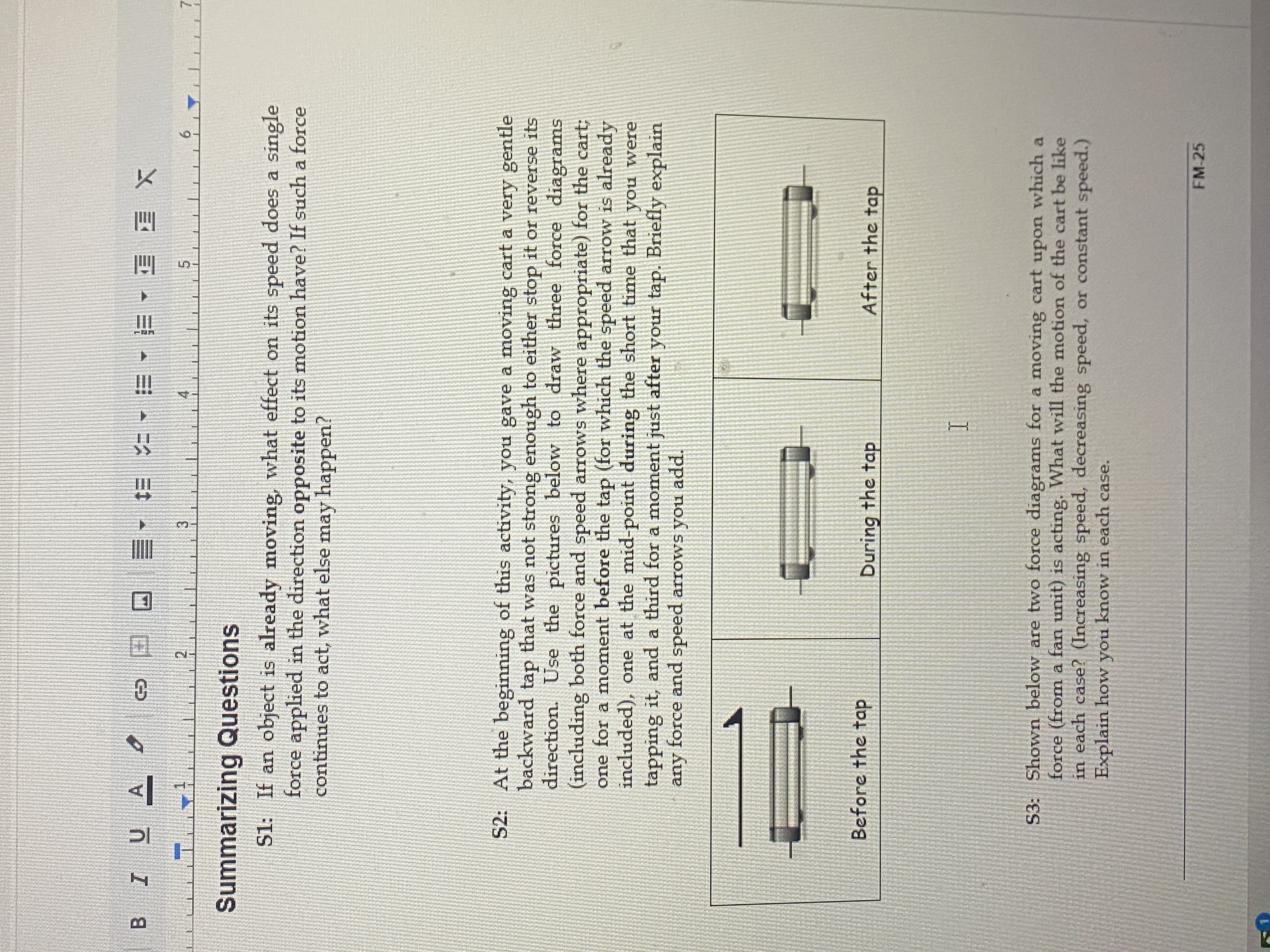 a moving cart upon which a force (from a fan unit) is