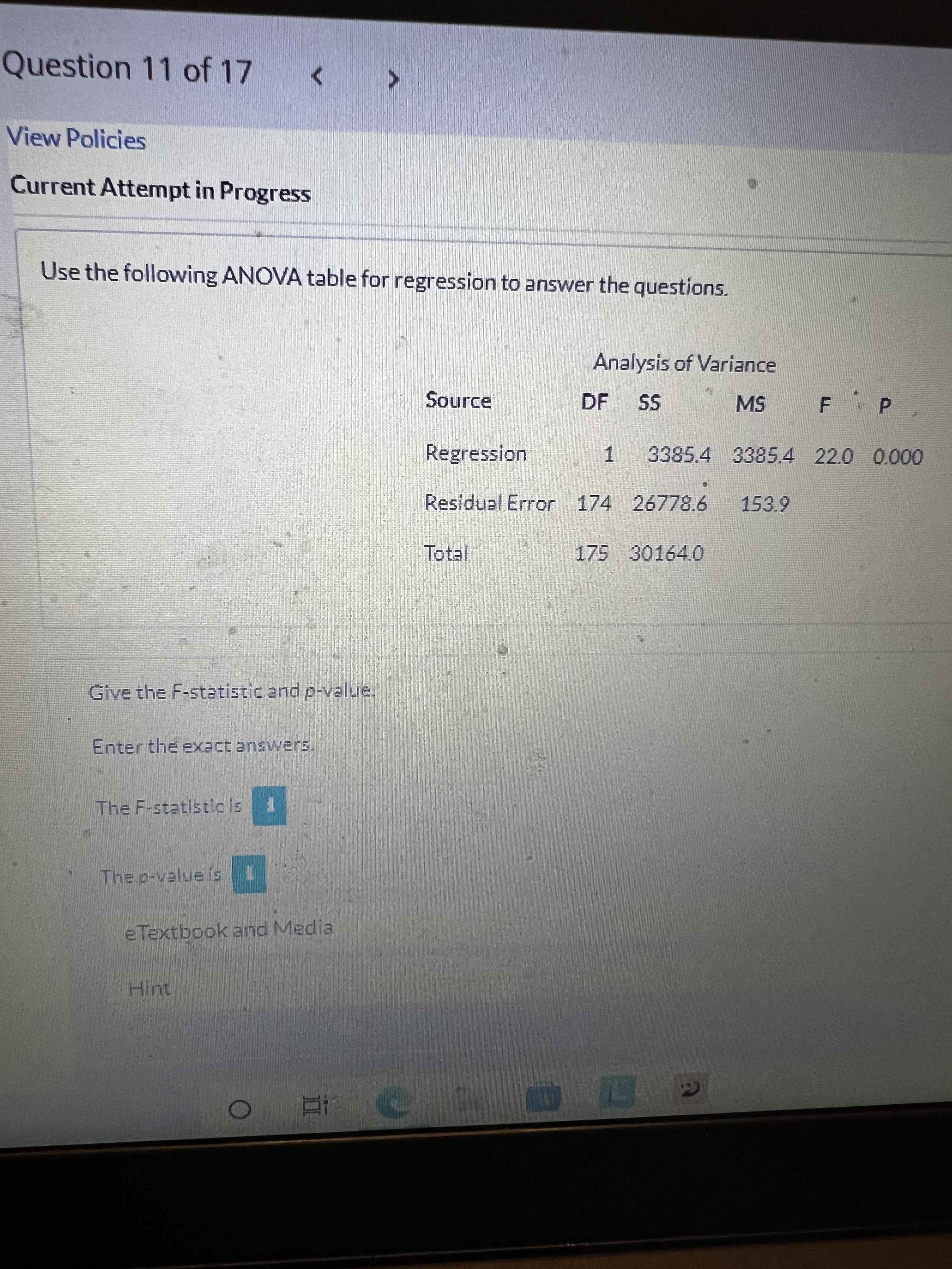 )uestion 11 of 17 liew Policies Current Attempt in Progress Usethe following