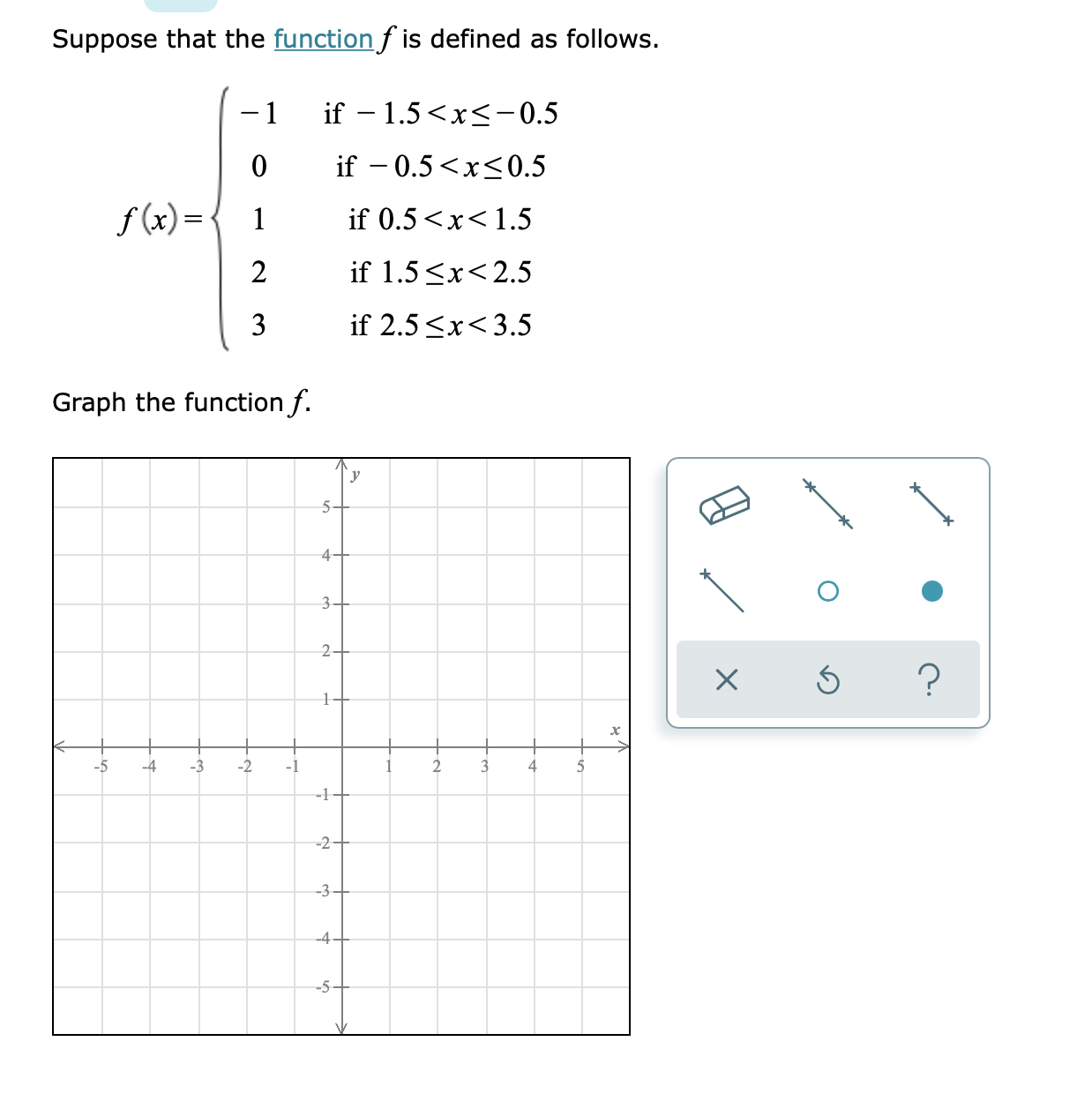 -4 if x=0 Graph the function f. EXPLANATION The function f is