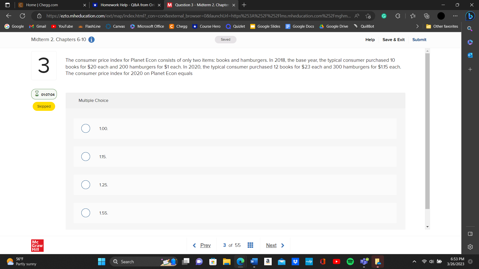 M Question 2 - Midterm 2. Chapter: X X G https://ezto.mheducation.com/ext/map/index.html?_con=con&external_browser=0&launchUrl=https%253A%252F%252FIms.mheducation.com%252Fmghm... A
