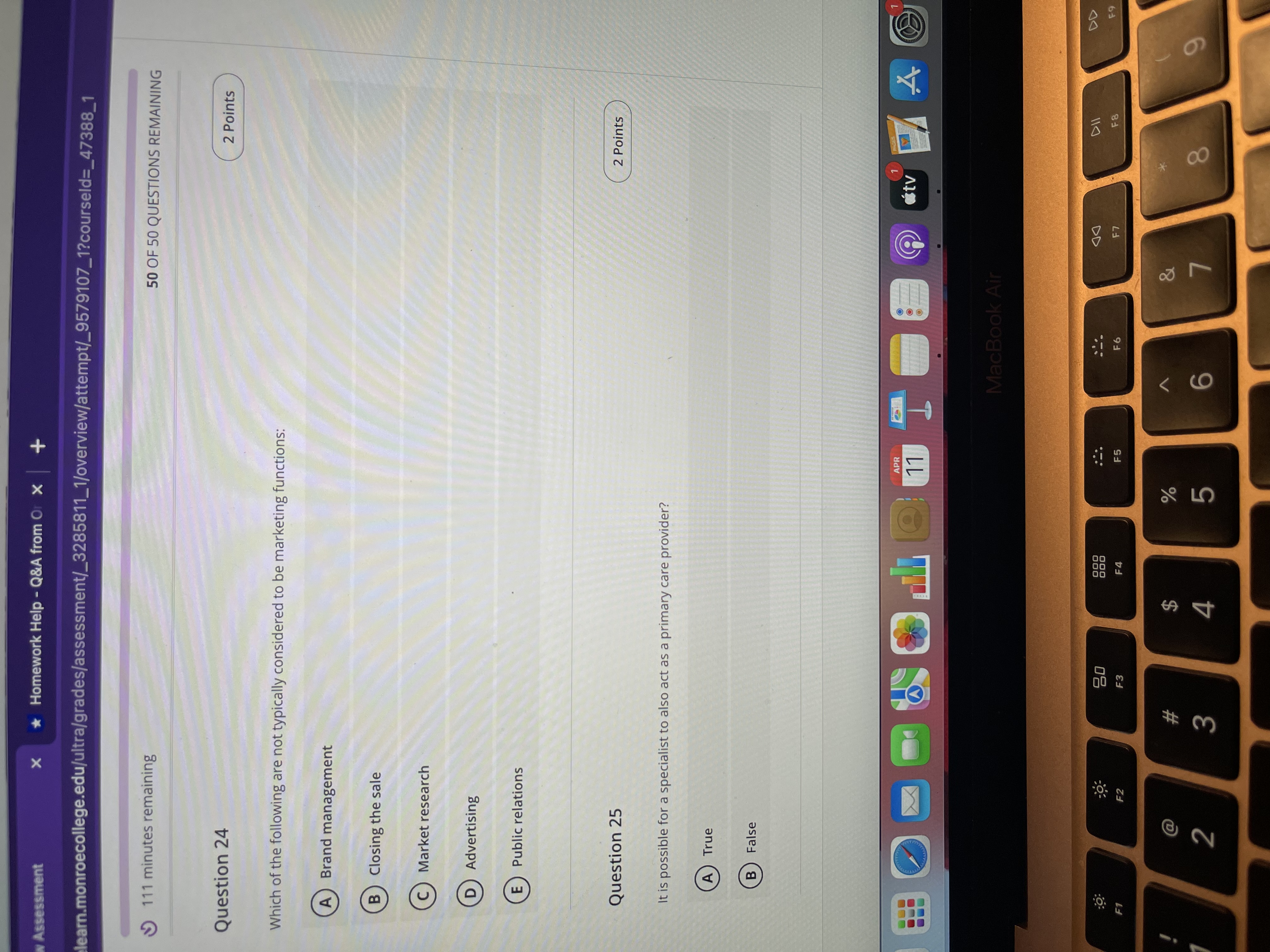 authorized under Part D. A True B False Question 43 2 Points
