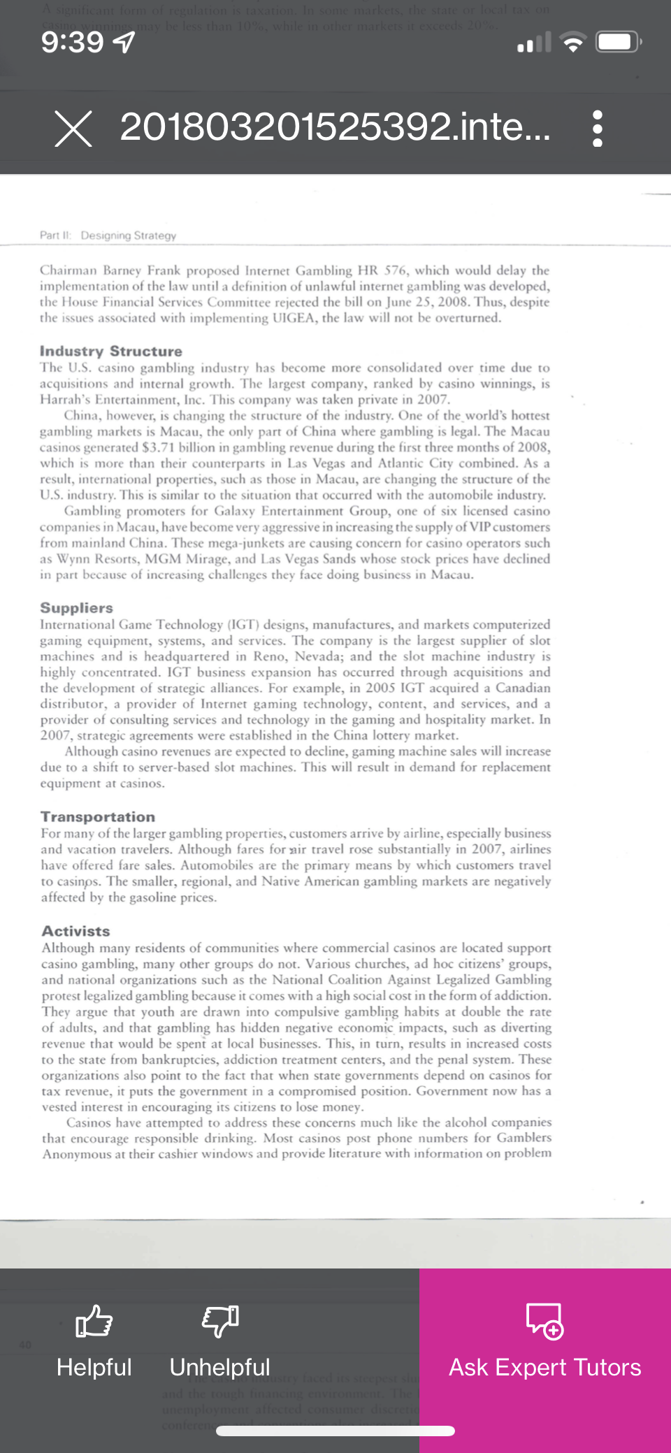 gambling industry that lets you assess these forces. n industry is defined