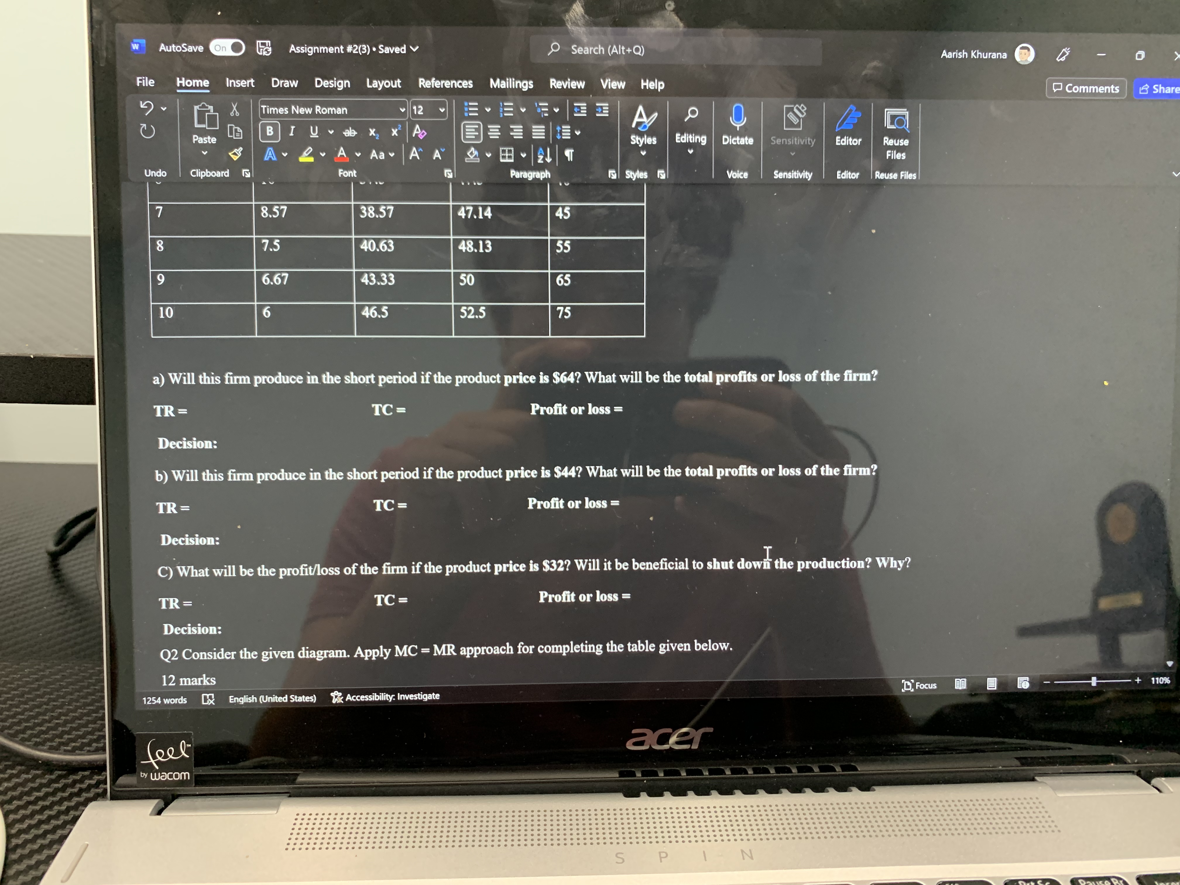 Aarish Khurana X File Home Insert Draw Design Layout References Mailings Review