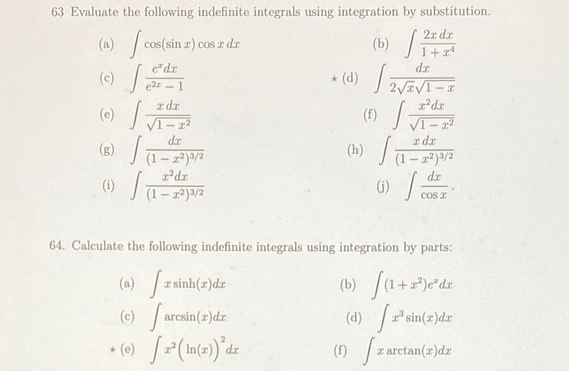 Only do 63D and 64E plz thx 63 Evaluate the following indefinite