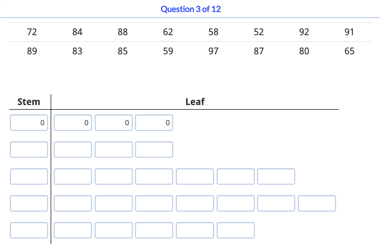data in an array: 76 95 77 75 78 66 97 71