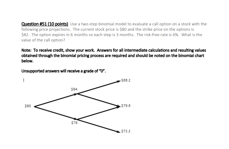  Question #51 (10 points) Use a two-step binomial model to evaluate