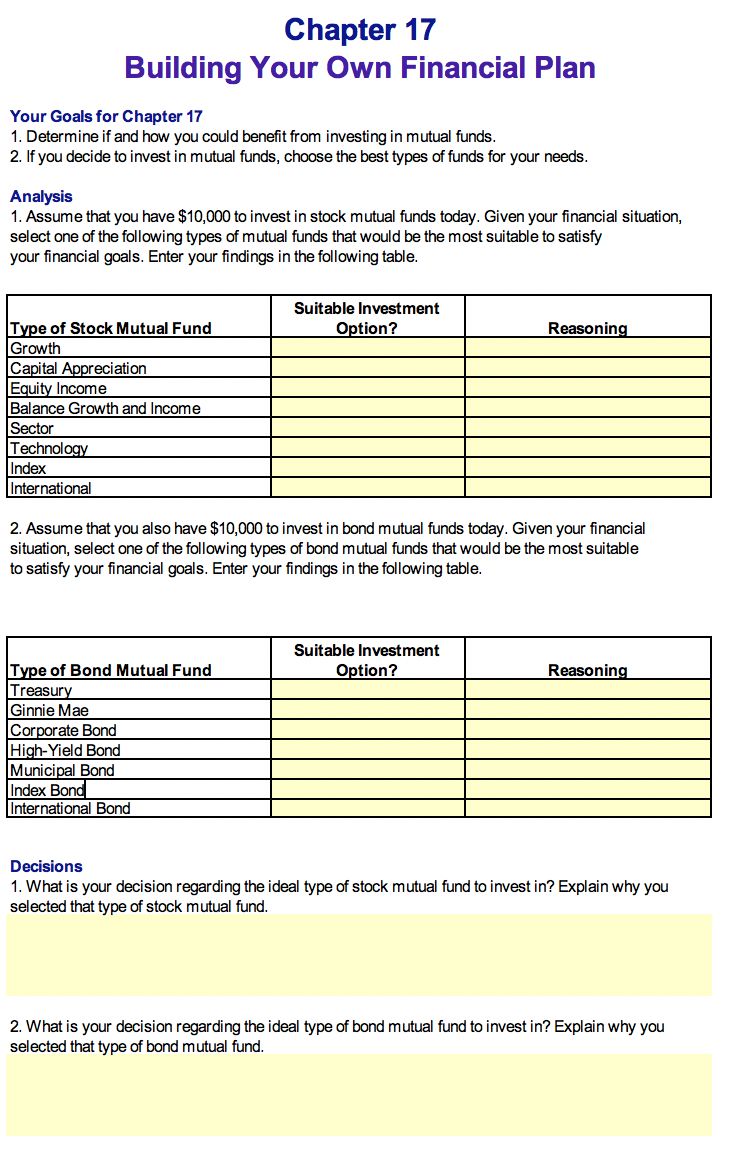  Chapter 17 Building Your Own Financial Plan Your Goals for Chapter