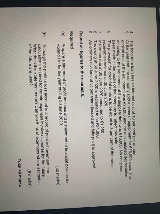 operating in the Munster region. The following trial balance has been extracted